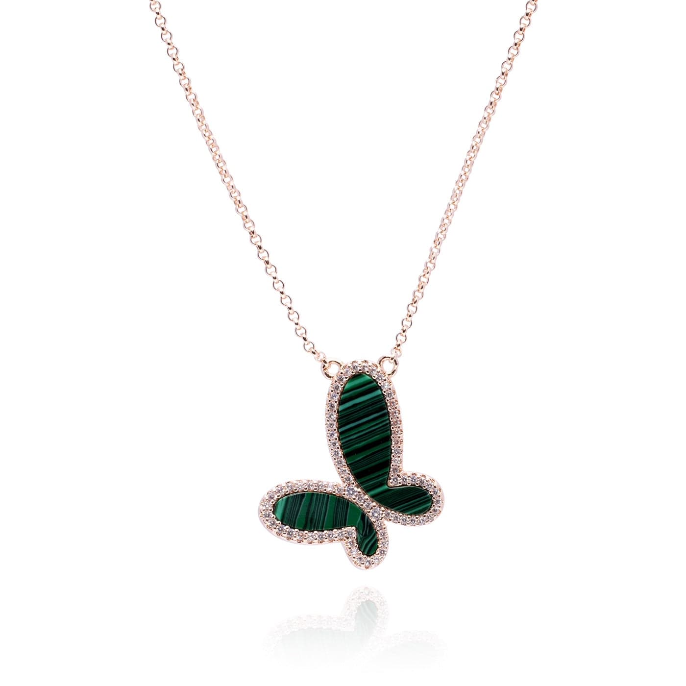 Green Malachite w/ 18k Gold & Cubic Zirconia Butterfly Necklace Jewelry NIKOZA