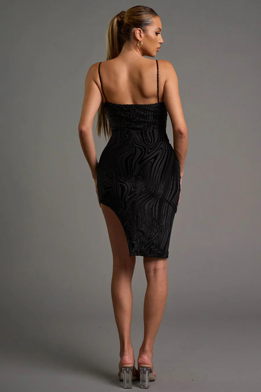 CHIC VELVET BURNOUT ASYMMETRIC \KNEE LENGTH DRESS Bella Moda Latina