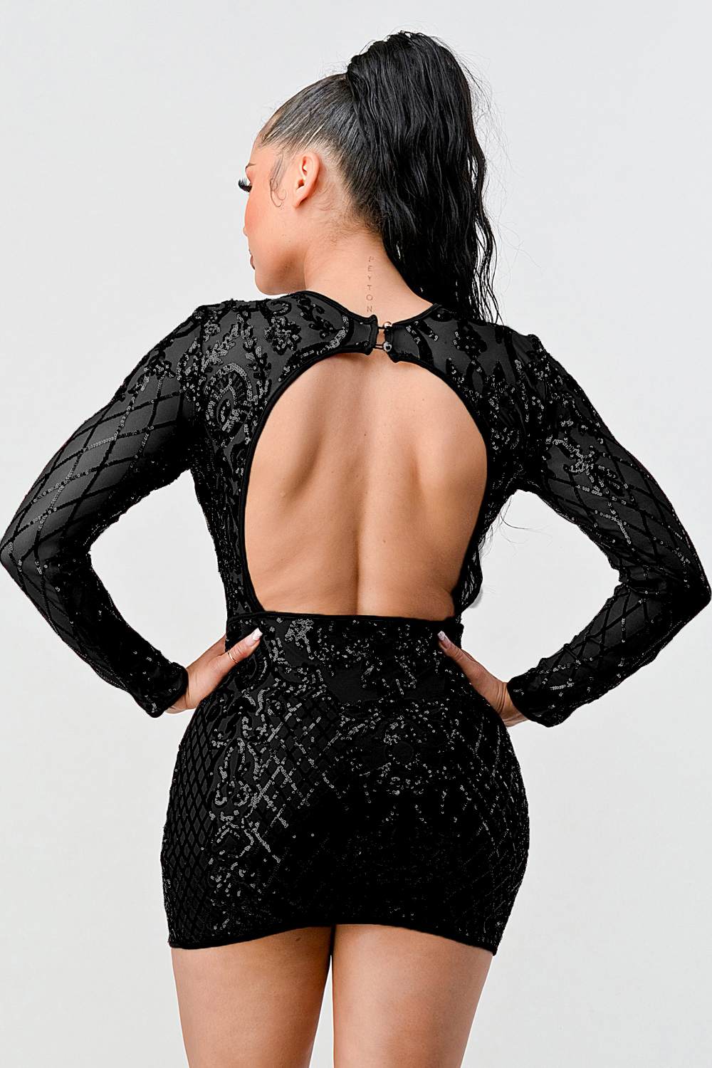 LUX GEO FLORAL SEQUINS BODYCON MINI DRESS Bella Moda Latina