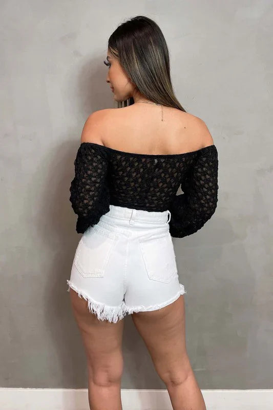 LUXE SHEER LACE OFF SHOULDER LONG SLEEVE BODYSUIT Bella Moda Latina