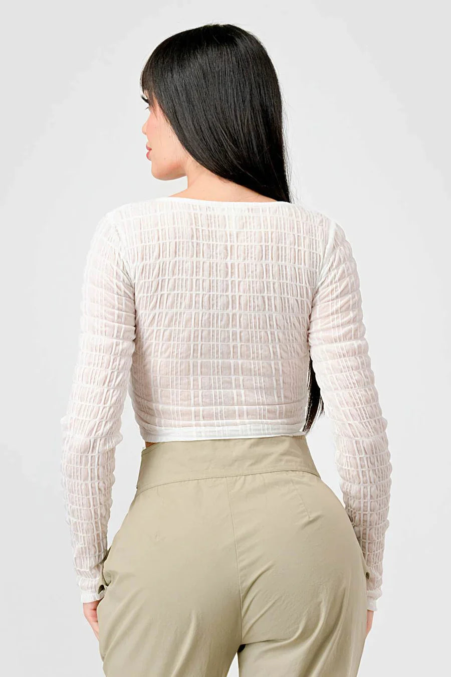 TEXTURED SWEETHEART LONG SLEEVES CROPPED TOP Bella Moda Latina