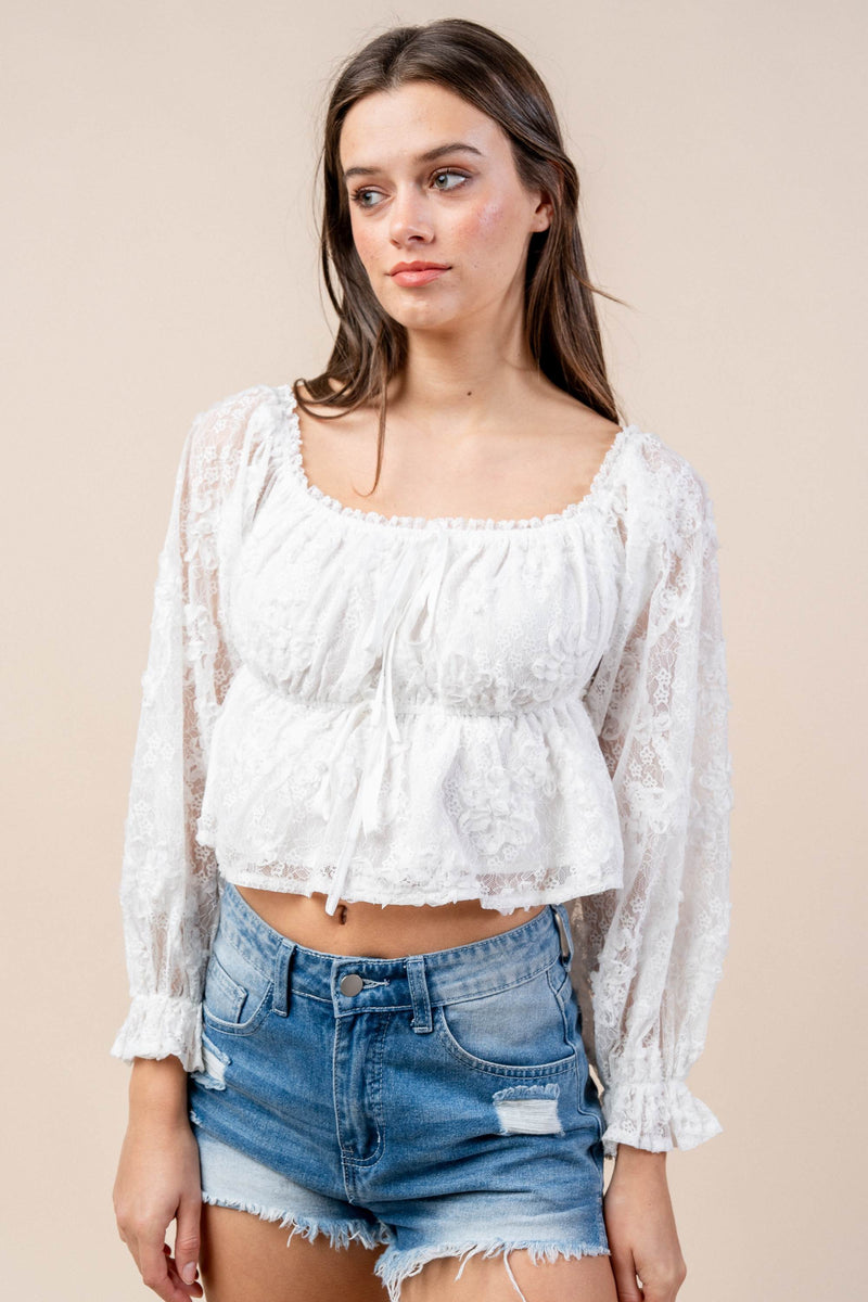 Bella Lace Angelica – 3D Off-Shoulder Floral Blouse in White Bella Moda Latina