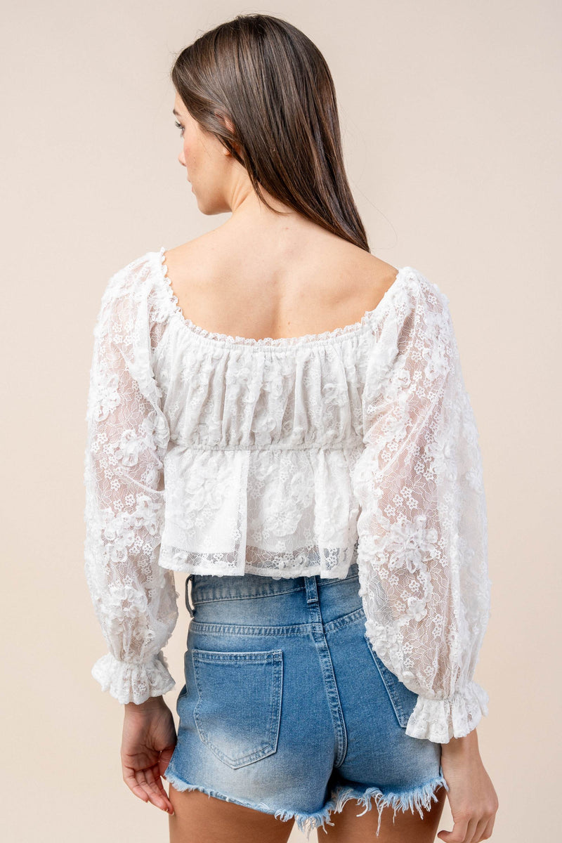 Bella Lace Angelica – 3D Off-Shoulder Floral Blouse in White Bella Moda Latina
