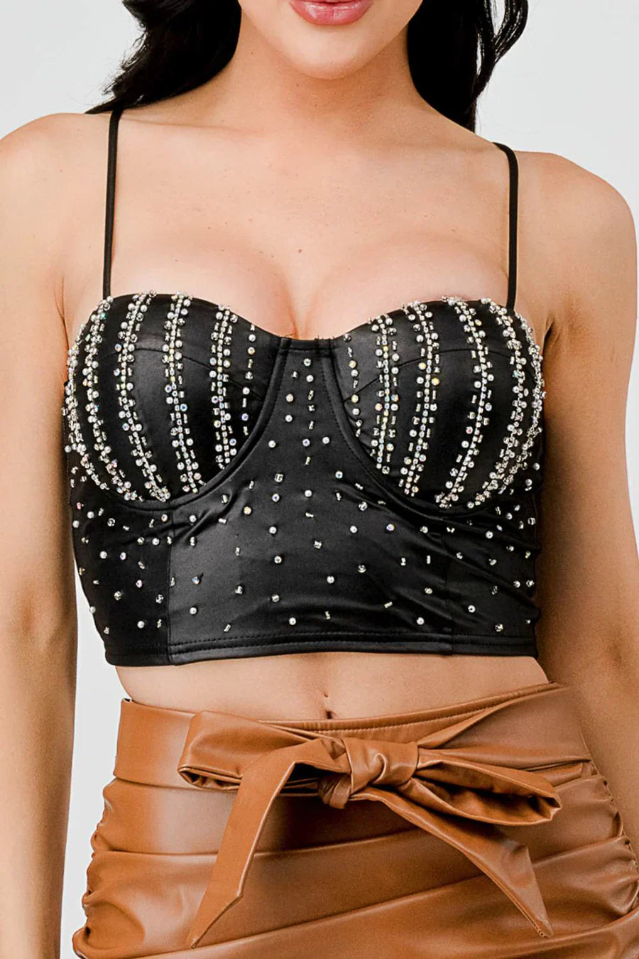LUXE RHINESTONES COATING SWEETHEART SLEEVELESS BUSTIER TOP Bella Moda Latina