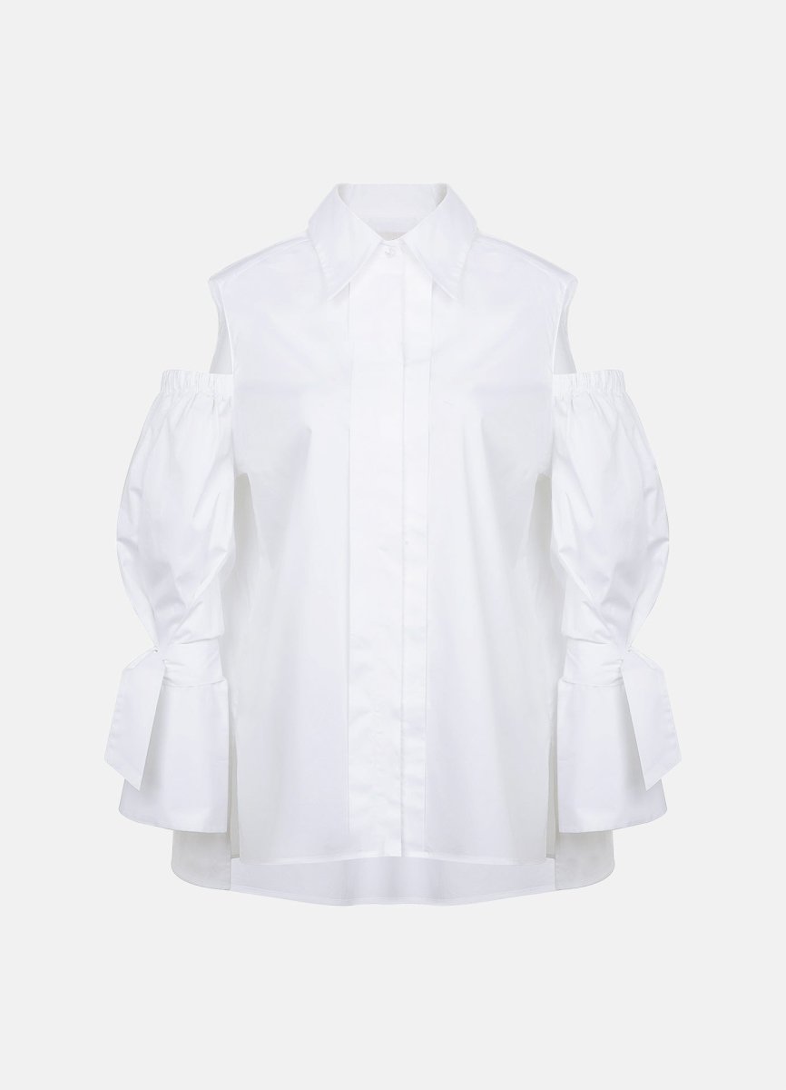 Quarta Open Shoulders White Organic Cotton Shirt ETNA