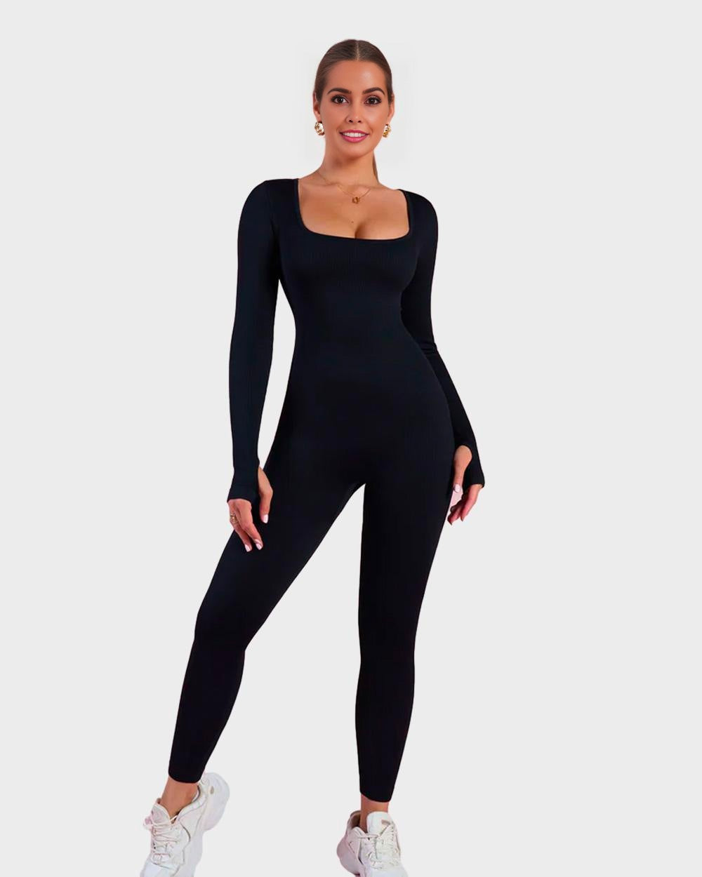 Long Sleeve Square Neck Full Body Shaper Jumpsuit SheCurve