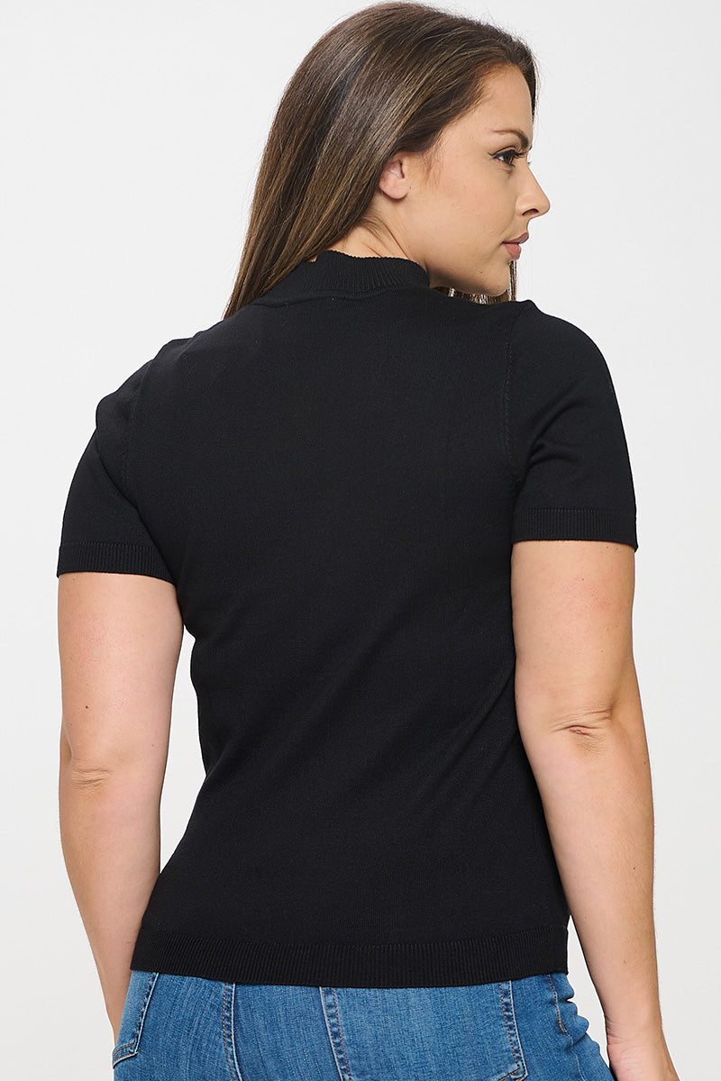 Mock Neck Top Short Sleeve Bella Moda Latina