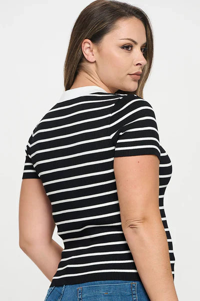 V-Neck Striped Polo Shirt Bella Moda Latina