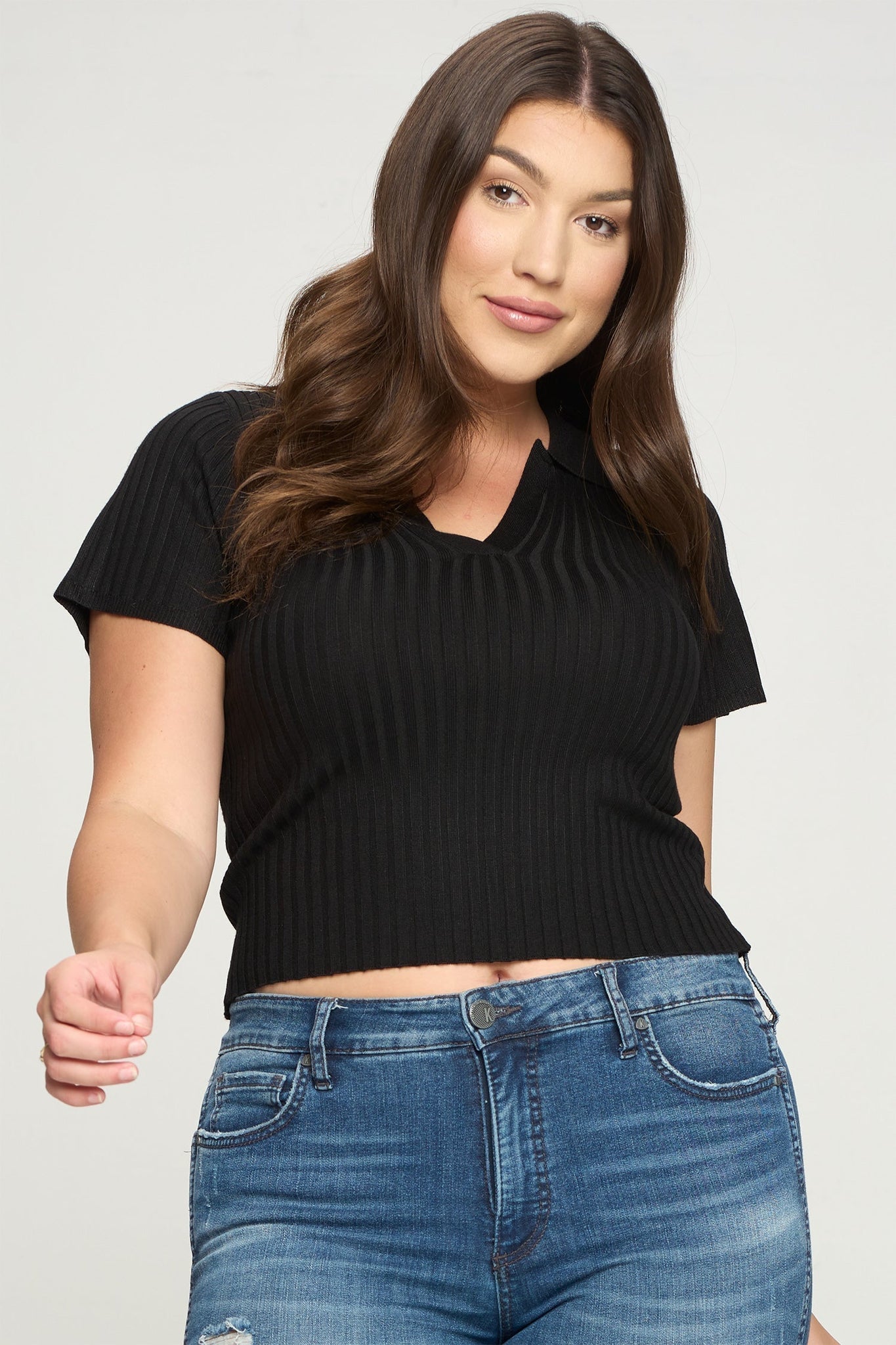 Short Sleeve Ribbed Top Bella Moda Latina
