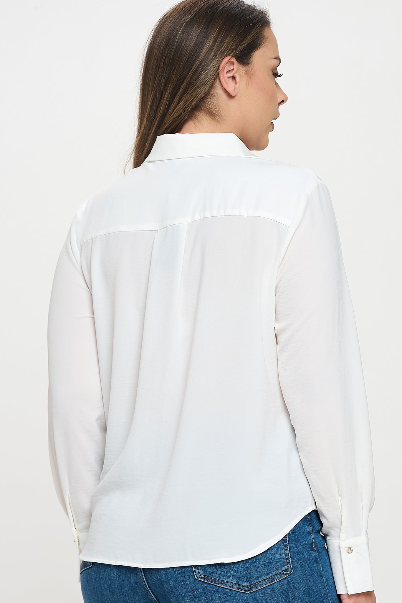Collared Button Down Long Sleeve Top Bella Moda Latina
