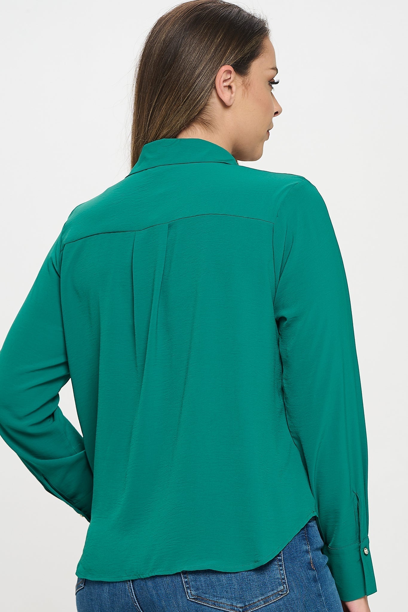 Collared Button Down Long Sleeve Top Bella Moda Latina