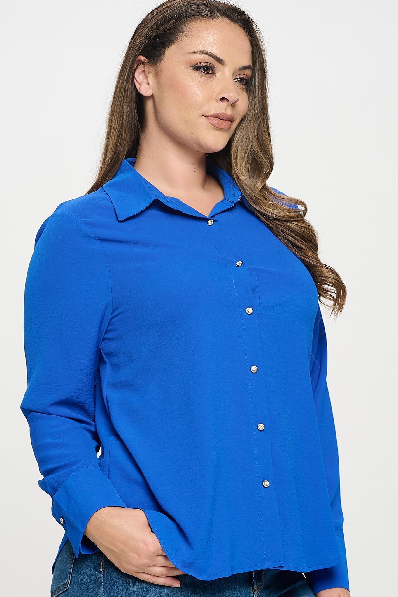 Collared Button Down Long Sleeve Top Bella Moda Latina