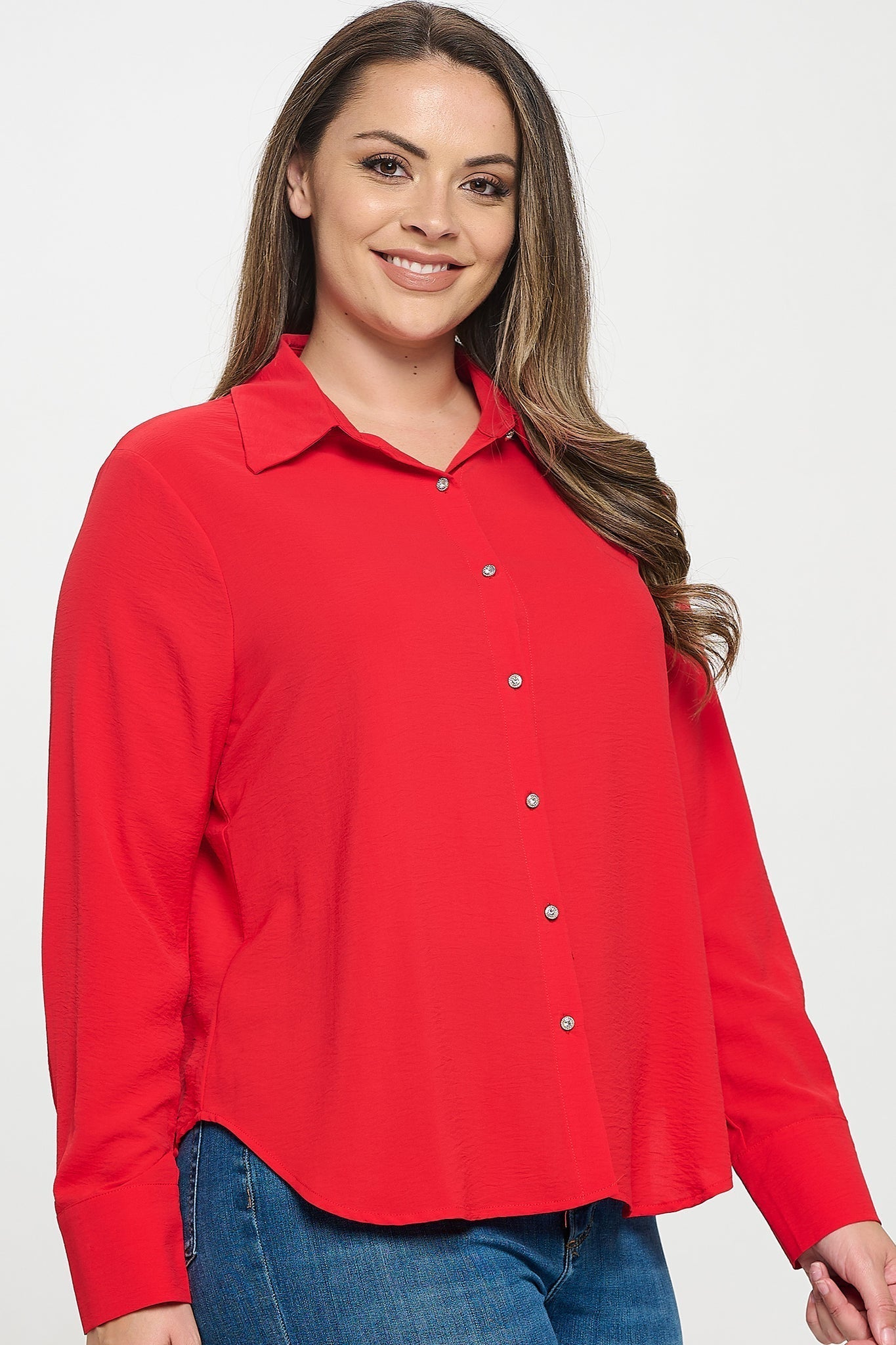 Collared Button Down Long Sleeve Top Bella Moda Latina