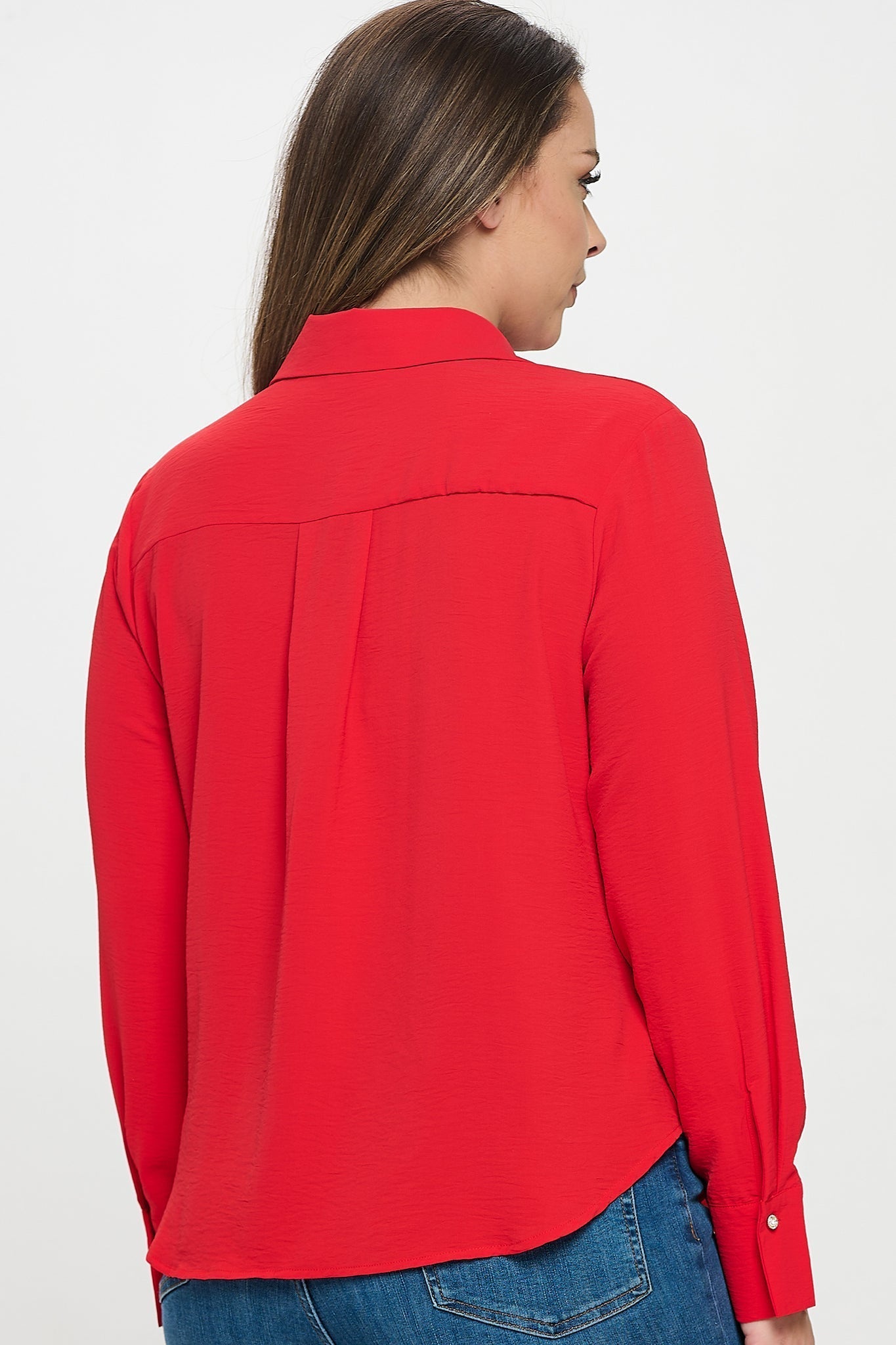 Collared Button Down Long Sleeve Top Bella Moda Latina