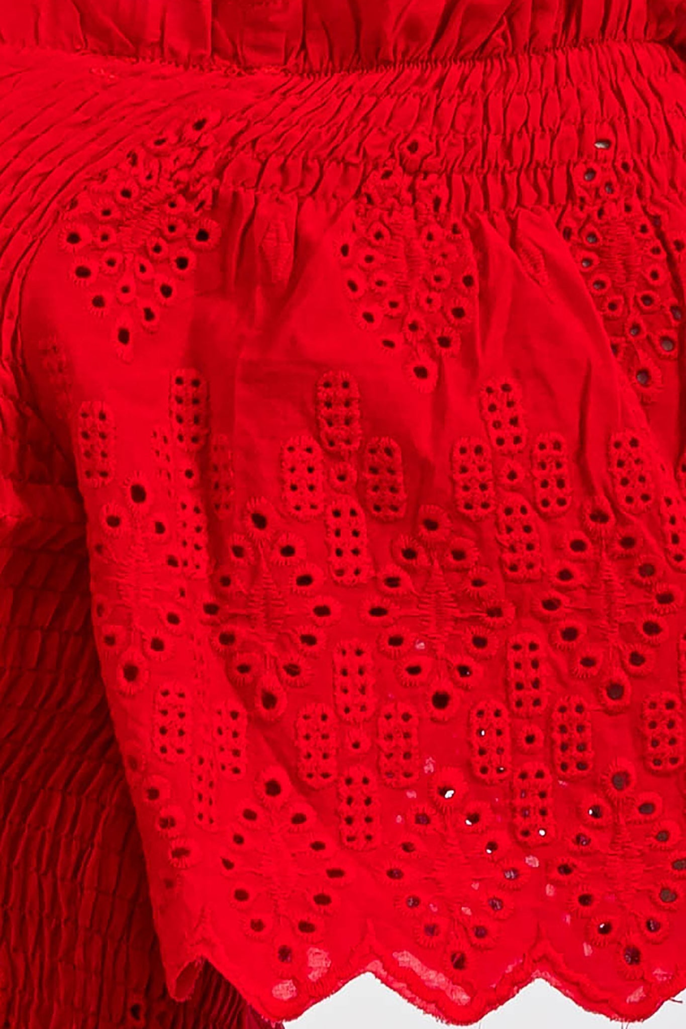 Off Shoulder Smocked Eyelet Top Bella Moda Latina