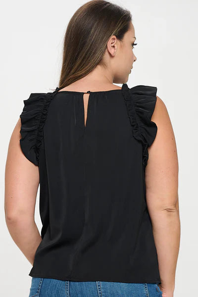 Solid Sleeveless Ruffle Trim Top Bella Moda Latina
