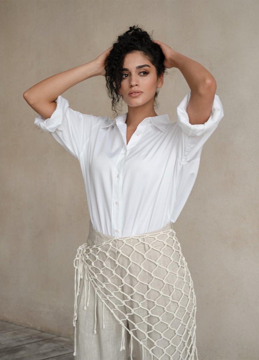 Terza Oversized Rolling-up White Cotton Shirt ETNA
