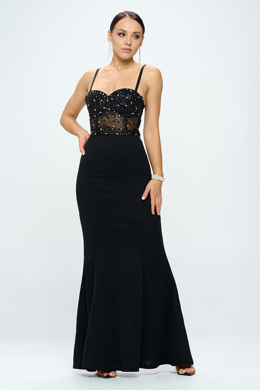 Beaded Bustier Mermaid Maxi Dress Bella Moda Latina