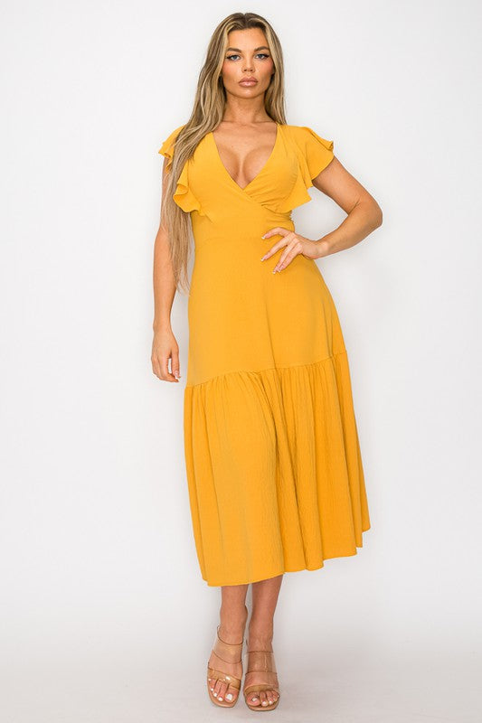 Long Dress With Short Ruffle Sleeves Bella Moda Latina