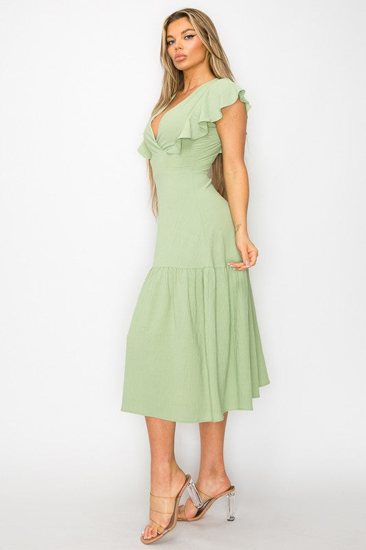 Long Dress With Short Ruffle Sleeves Bella Moda Latina