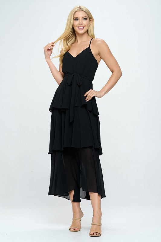 Belted Layered Hem Sleeveless Maxi Dress Bella Moda Latina