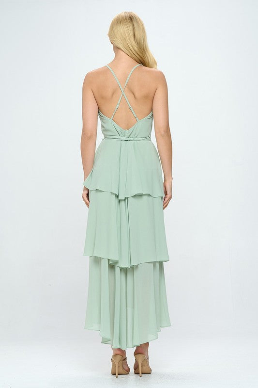 Belted Layered Hem Sleeveless Maxi Dress Bella Moda Latina