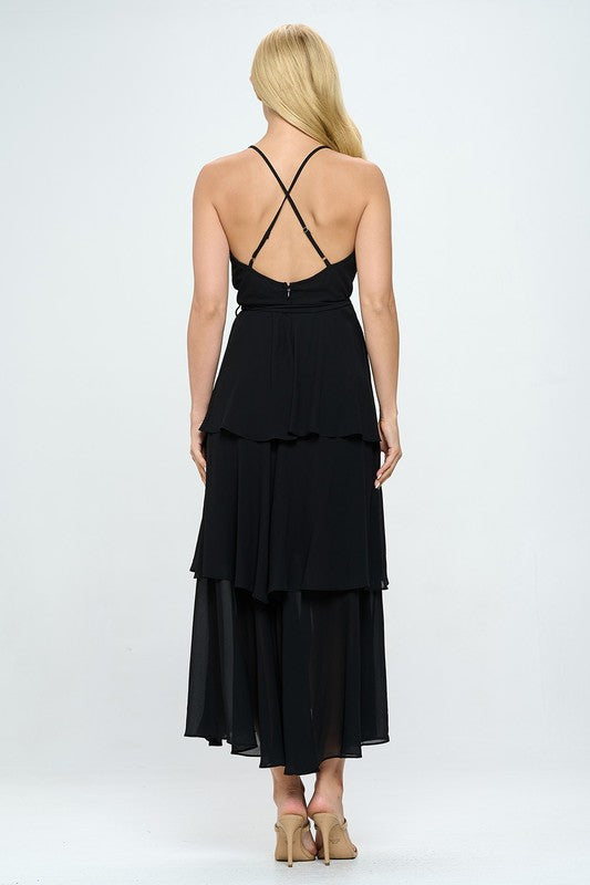 Belted Layered Hem Sleeveless Maxi Dress Bella Moda Latina
