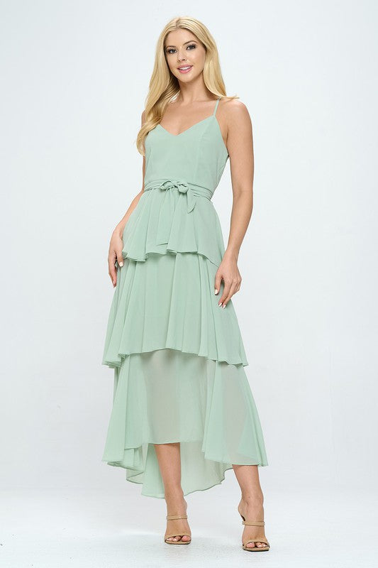 Belted Layered Hem Sleeveless Maxi Dress Bella Moda Latina