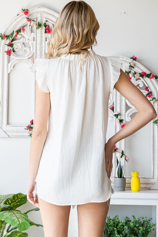SOLID RUFFLE MOCK NECK BLOUSE Bella Moda Latina