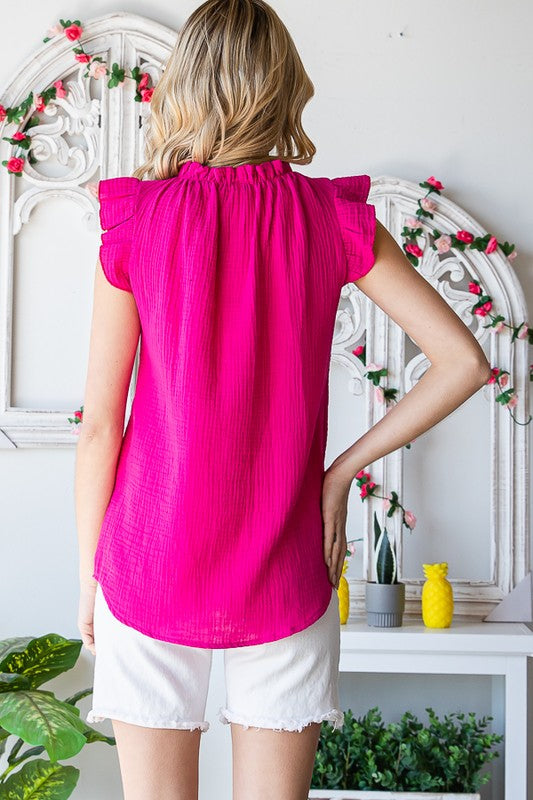 SOLID RUFFLE MOCK NECK BLOUSE Bella Moda Latina