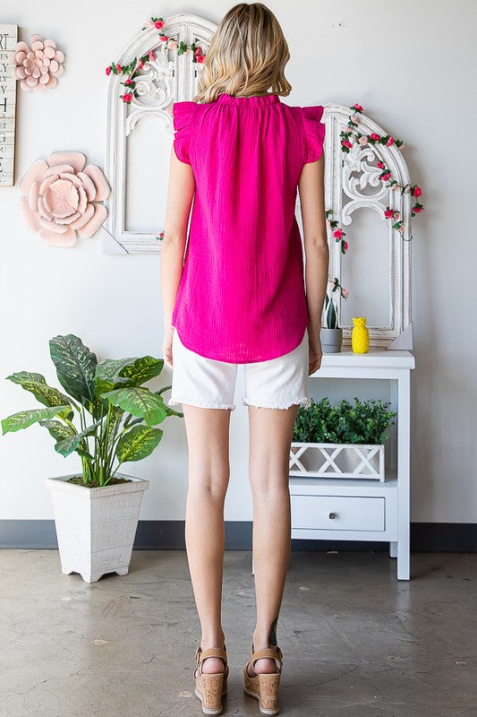 SOLID RUFFLE MOCK NECK BLOUSE Bella Moda Latina