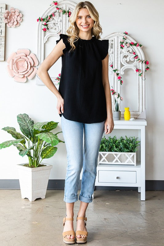 SOLID RUFFLE MOCK NECK BLOUSE Bella Moda Latina