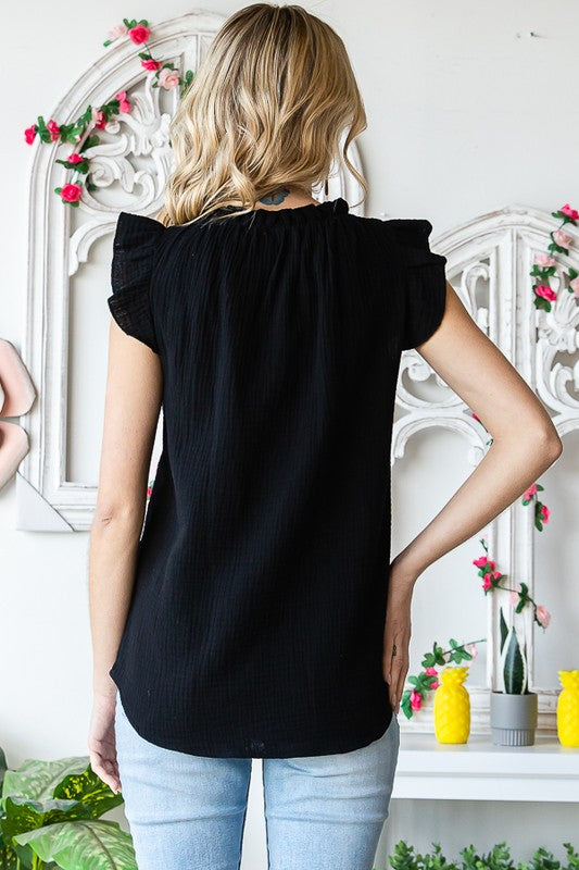SOLID RUFFLE MOCK NECK BLOUSE Bella Moda Latina