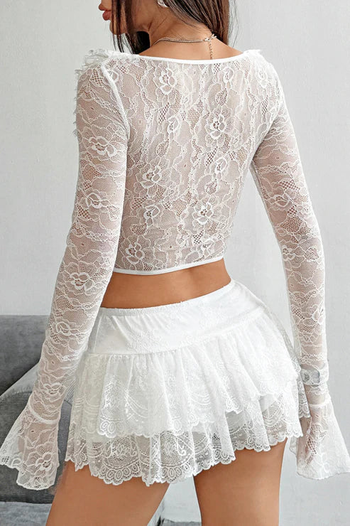 Romantic Ruffled Lace Long Sleeve Corset Top Bella Moda Latina