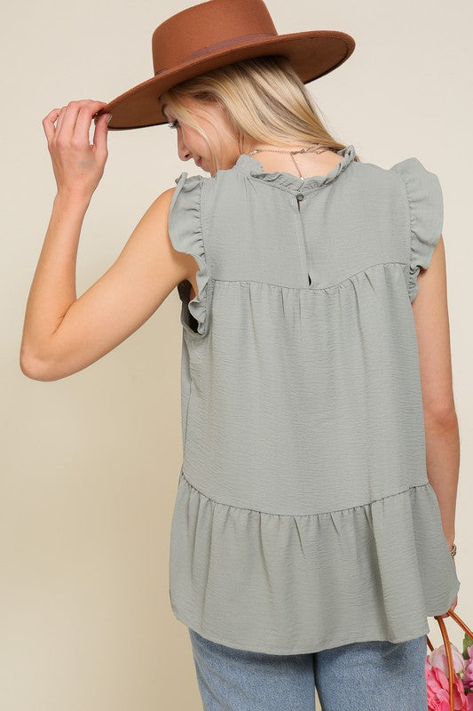 BABYDOLL TOP WITH RUFFLE SLEEVES AND NECKLINE Bella Moda Latina