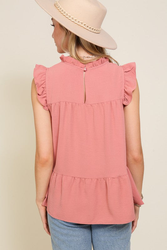 BABYDOLL TOP WITH RUFFLE SLEEVES AND NECKLINE Bella Moda Latina