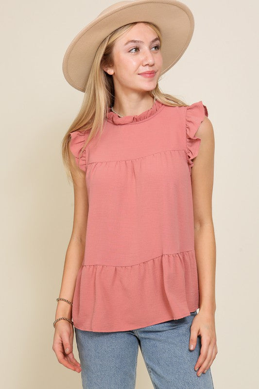 BABYDOLL TOP WITH RUFFLE SLEEVES AND NECKLINE Bella Moda Latina