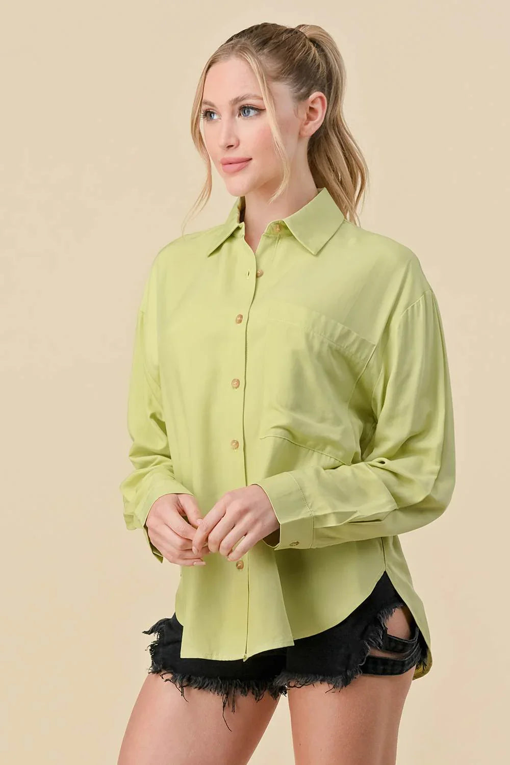 BASIC COLLARED BUTTON DOWN LONG SLEEVES SHIRTS Bella Moda Latina