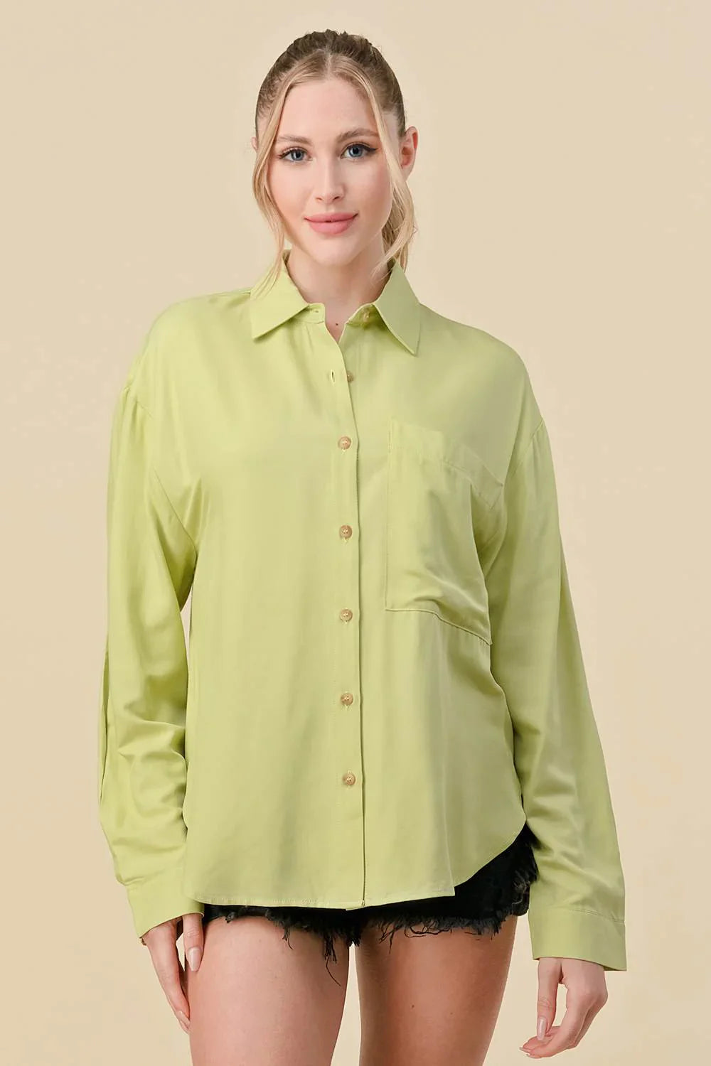 BASIC COLLARED BUTTON DOWN LONG SLEEVES SHIRTS Bella Moda Latina