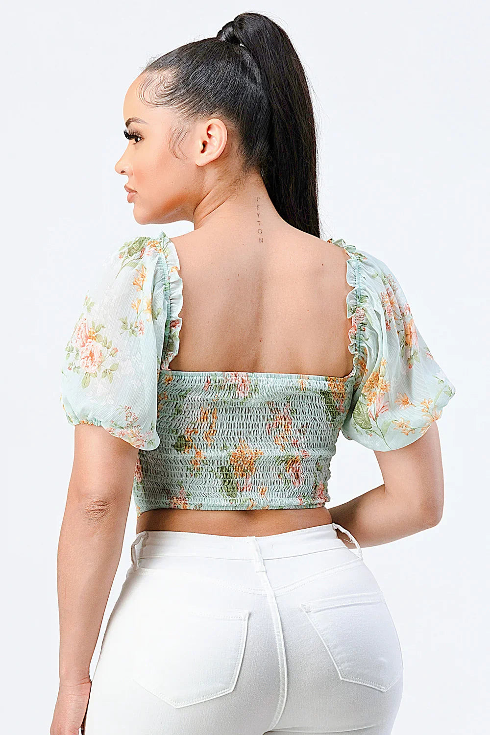 FLORAL CHIFFON SMOCKED SWEETHEART TOP Bella Moda Latina