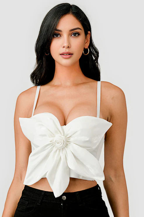 BUTTERFLY BOW FLORAL TRIM KNOT BUSTIER CROP TOP Bella Moda Latina