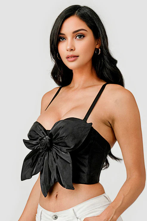 BUTTERFLY BOW FLORAL TRIM KNOT BUSTIER CROP TOP Bella Moda Latina