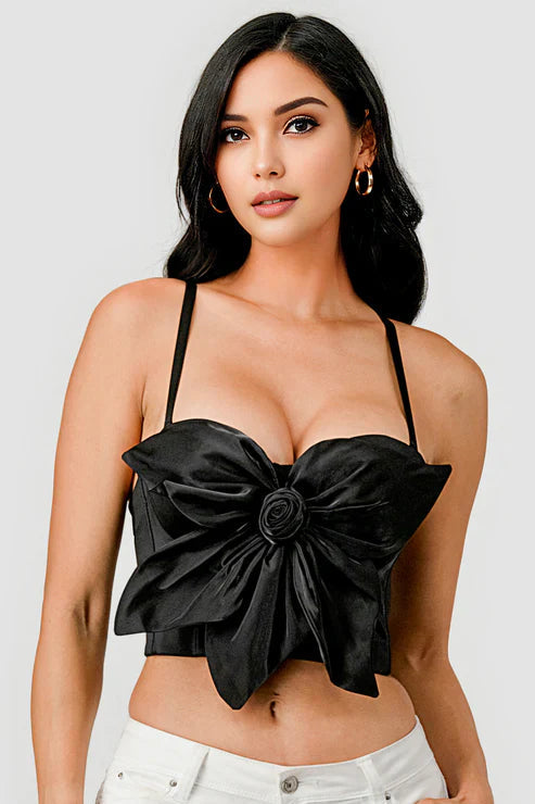 BUTTERFLY BOW FLORAL TRIM KNOT BUSTIER CROP TOP Bella Moda Latina