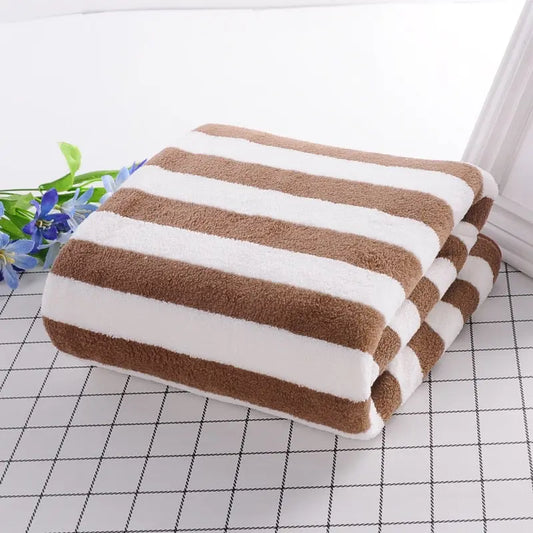 Hotel beauty salon quick-drying beach towel home soft absorbent face towel striped coral fleece bath towel