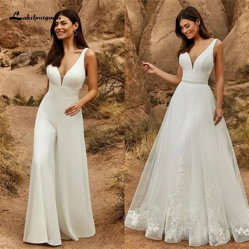 Bridal Jumpsuit With Detachable Skirt Bridal Dress - LUXLIFE BRANDS