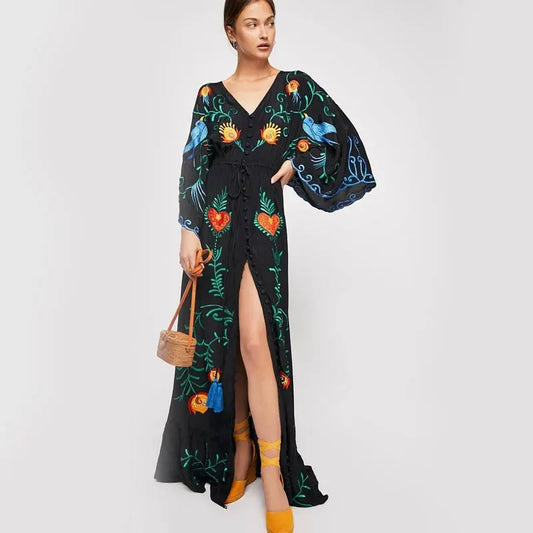 Jiji Boho Embroidered Maxi Resort Dress - LUXLIFE BRANDS