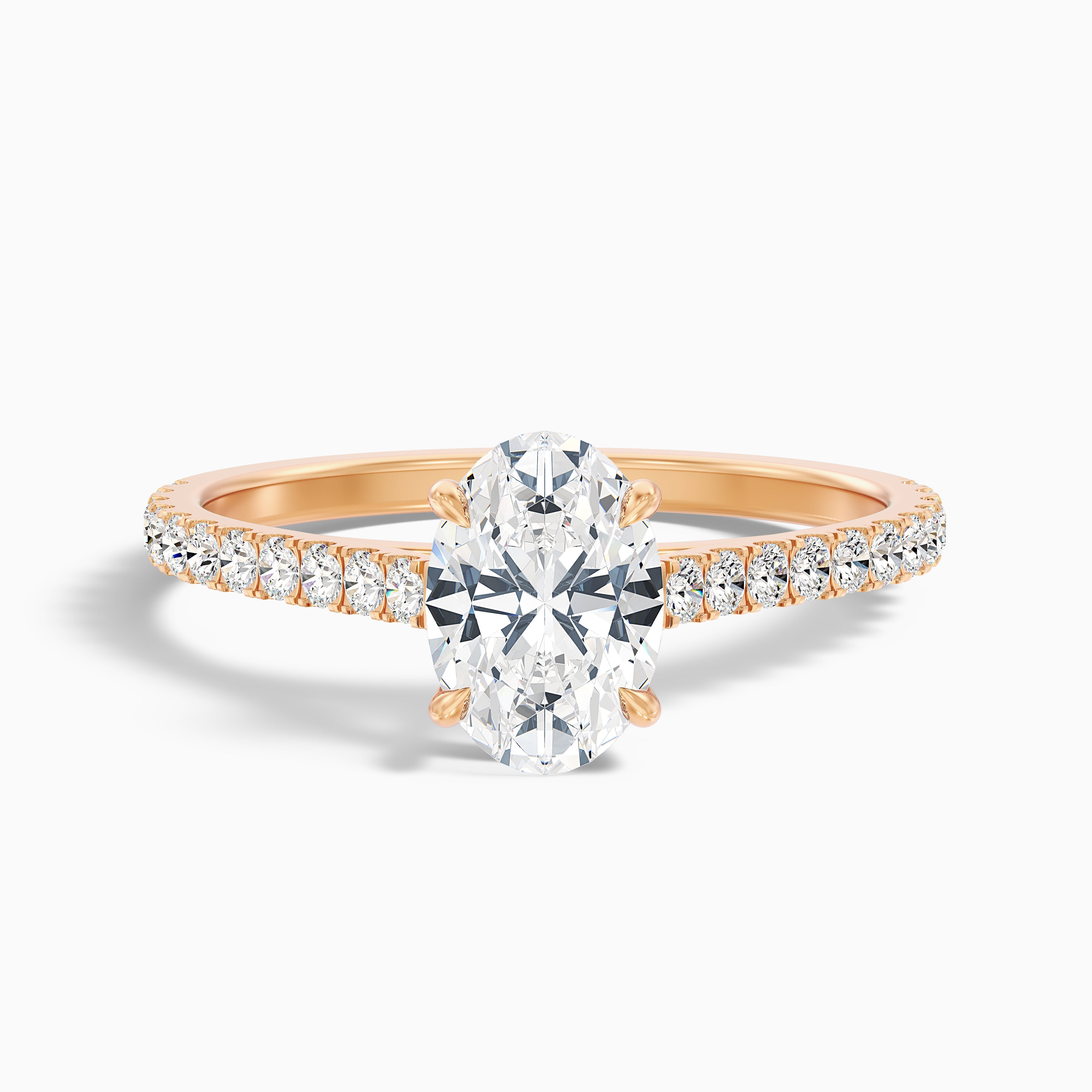 Diana 4.5 Carat Oval Side Stone Pave Moissanite Diamond Ring in 18k Rose Gold