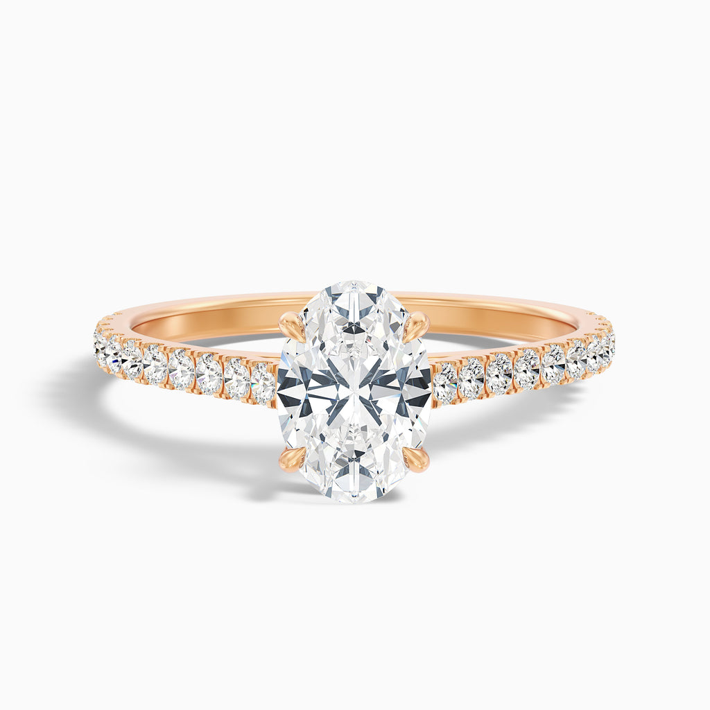 Diana 5 Carat Oval Side Stone Pave Moissanite Diamond Ring in 18k Rose Gold