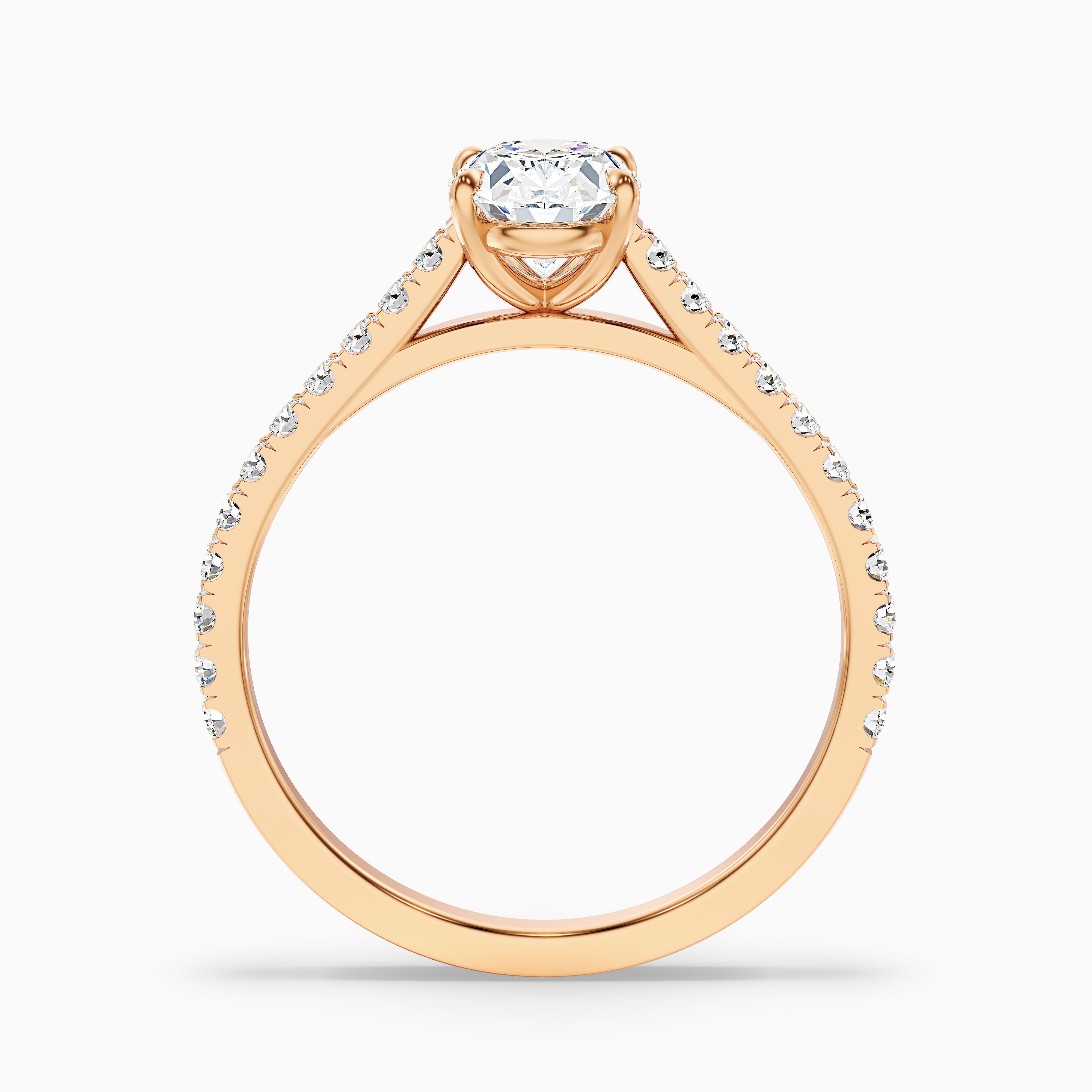 Diana 5 Carat Oval Side Stone Pave Moissanite Diamond Ring in 14k Rose Gold