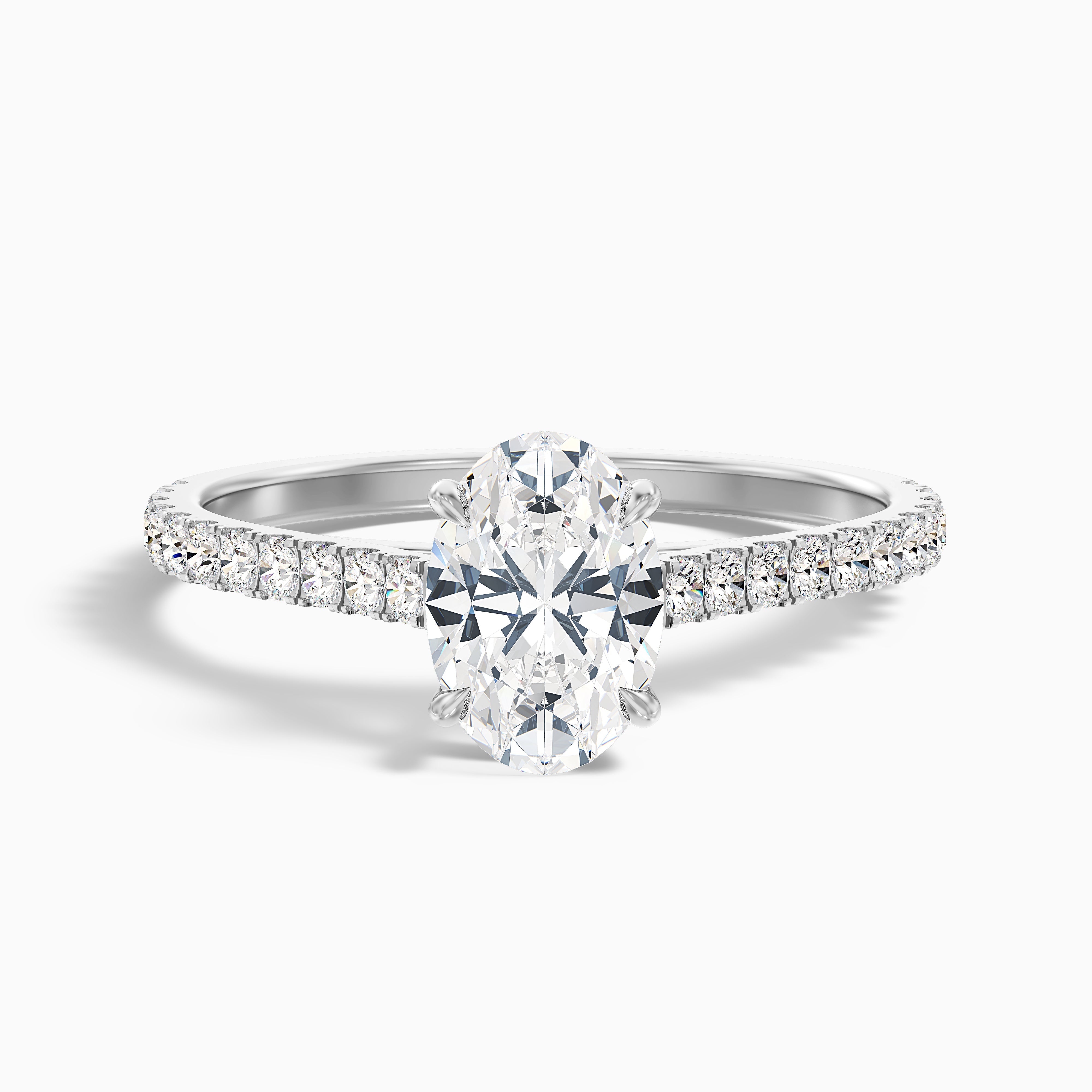 Diana 2.5 Carat Oval Side Stone Pave Moissanite Diamond Ring in 10k White Gold